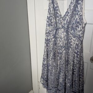 Elegant Blue and White Lace Dress